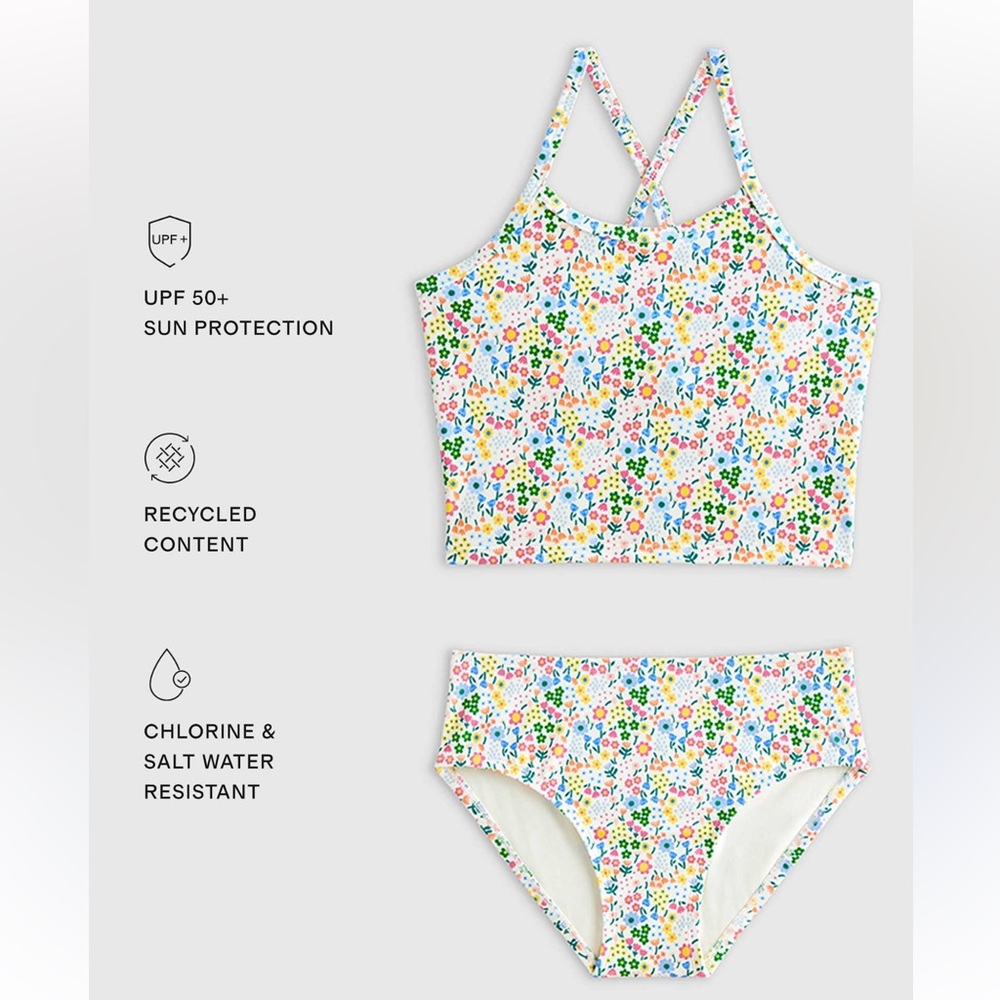 NWT QUINCE Tankini Swim Set Micro Ditsy Floral Kid Size 10 6835